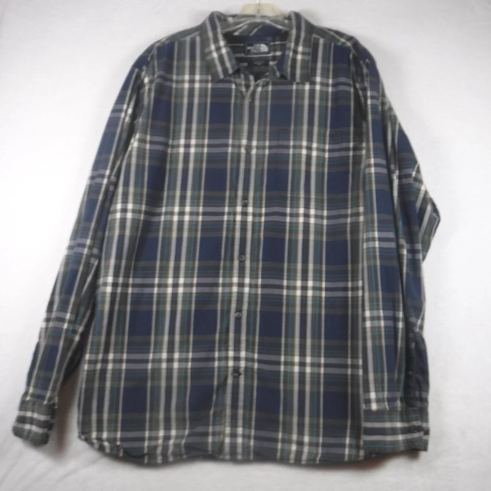 The North Face Mens XXL Blue Plaid Cotton Long Sleeve Button Down Shirt